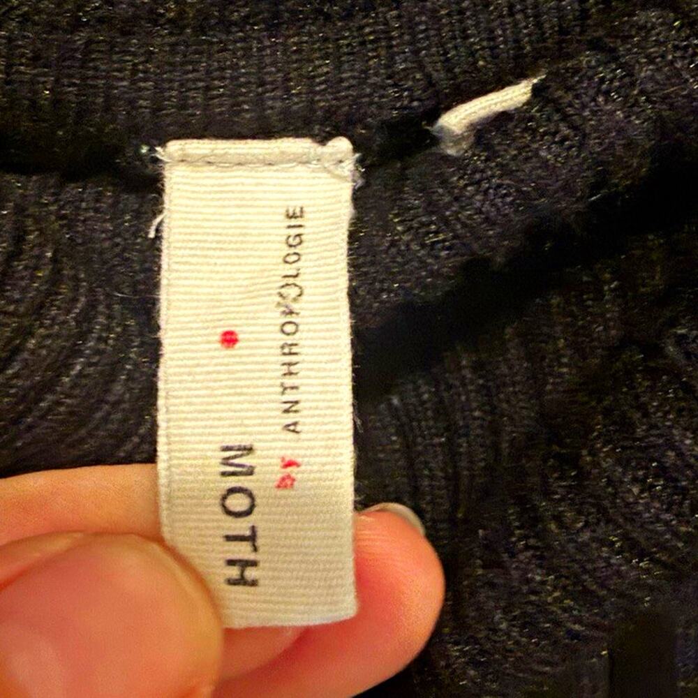 Anthropologie Women’s S Black Rib-Knit Turtleneck Button Accent Pullover Sweater